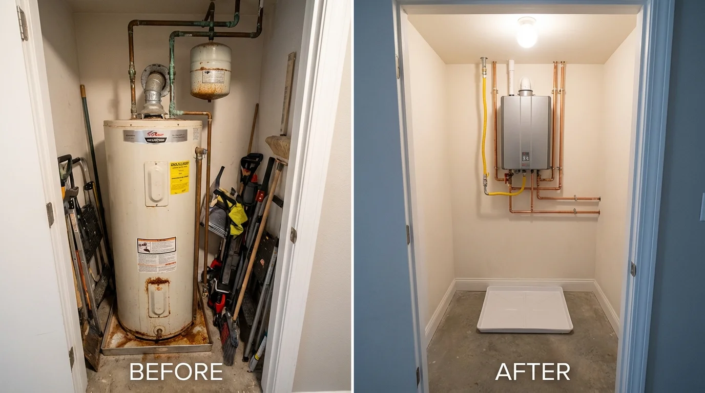 Tank water heater versus wall-mounted tankless unit comparison for State Center, IA homeowners