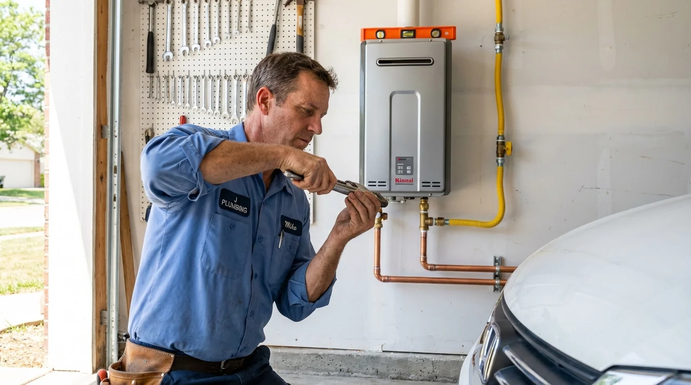Tankless water heater installation by a Johns Plumbing LLC plumber in State Center